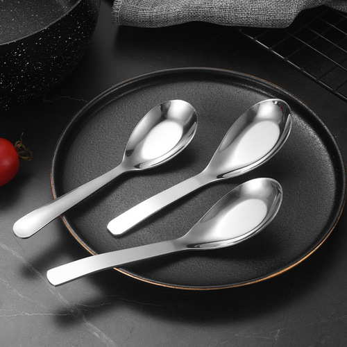 Stainless steel spoon flat bottom spoon household thickened rice spoon spoon hotel canteen spoon hotel tableware