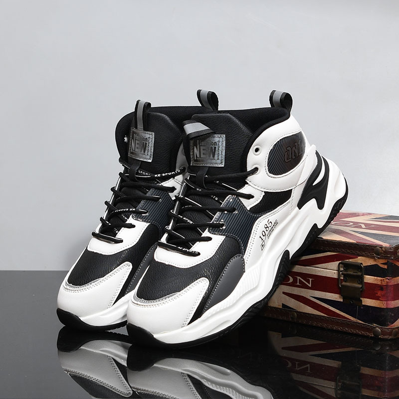 男鞋秋季新款韩版真皮时尚板鞋男士厚底增高休闲百搭高帮潮鞋V125