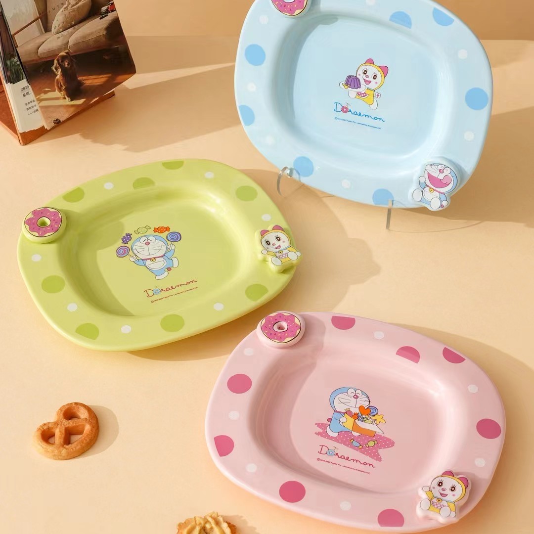 Personalidad creativa Dingdong Gato Plato de cerámica auténtico autorizado Doraemon Plato de comedor de alto valor bonito plato de postre
