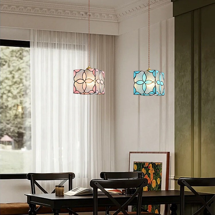 American Japanese Retro Glass Handmade Internet Celebrity Tiffany Glass Rose Bedroom Entrance Balcony Chandelier