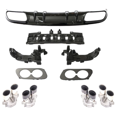 Suitable for Mercedes-Benz C-Class (2019+) W205 Coupe Two-Door Sports Upgrade C43 C63 Tail Lip and Tail Throat (Fixed wind wing) - c43-black-tail-lip-silver-tail-throat