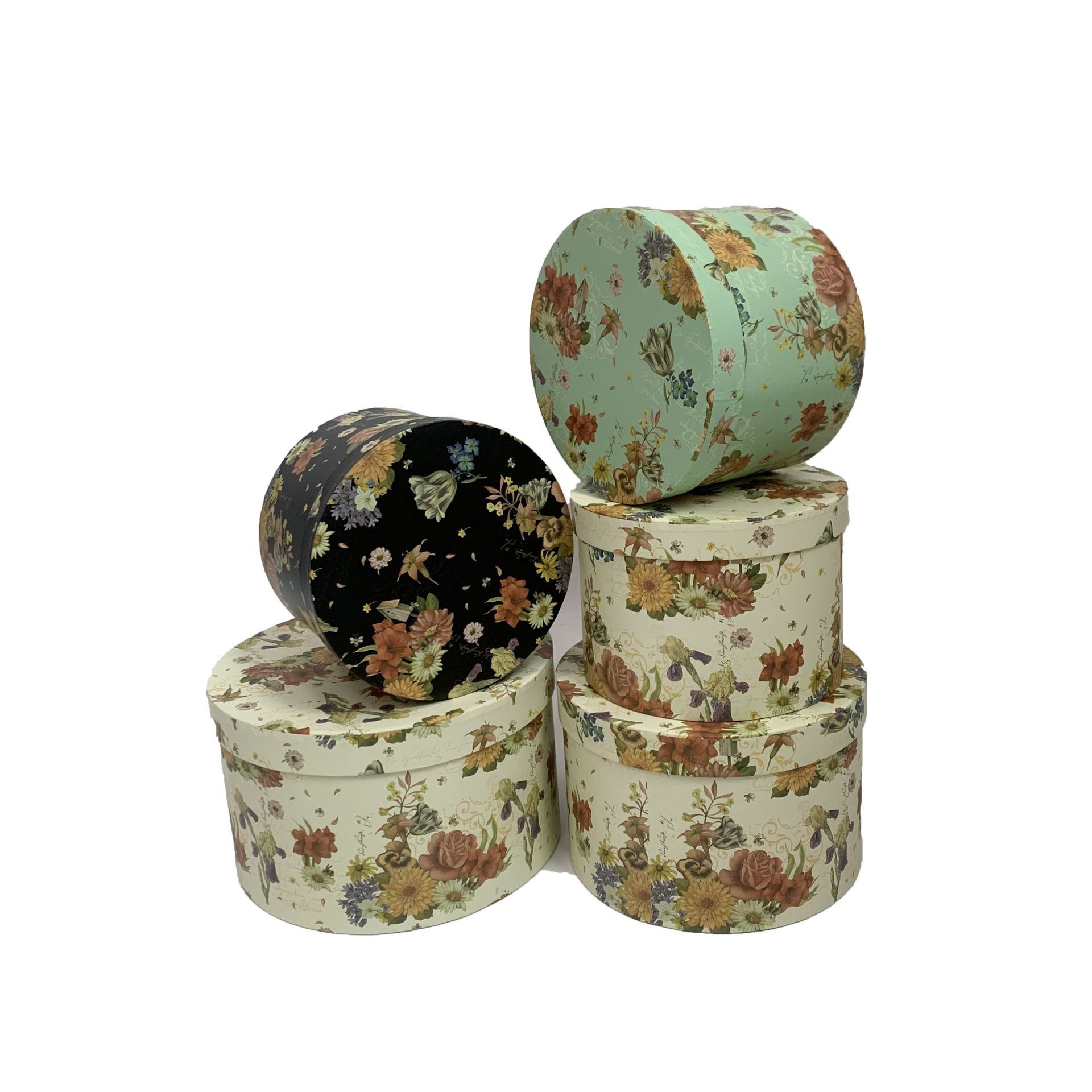 复古印花圆形礼品盒套三鲜花礼盒 伴手礼品盒 酒店家居装饰收纳