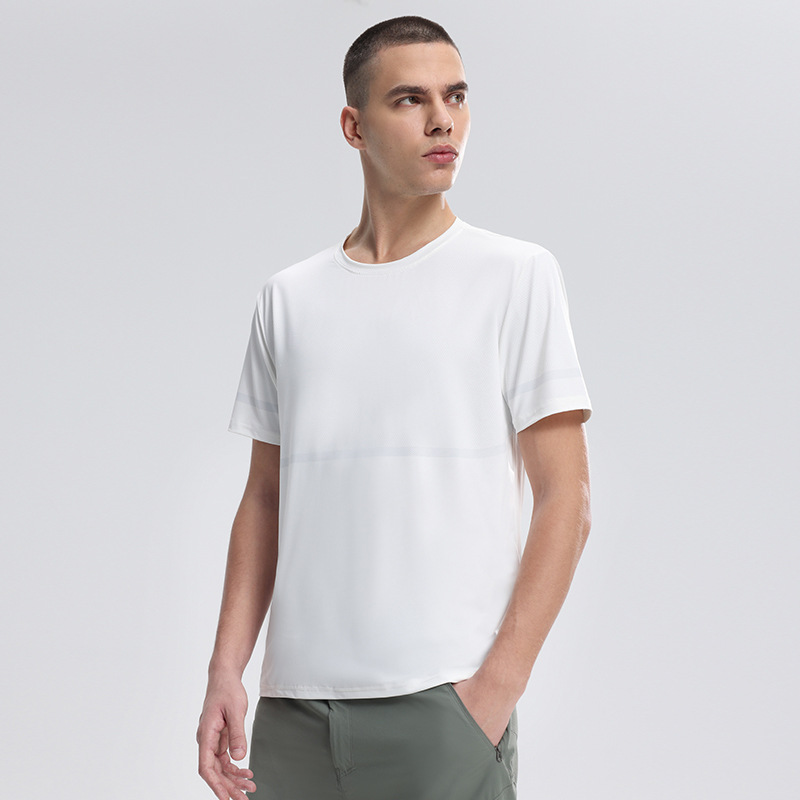 2025 nuevo transfronterizo de verano hielo camiseta de manga corta hombre delgado deportivo ocio transpirable ropa de entrenamiento de carrera seca rápida