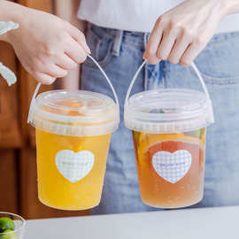 网红大容量手提水果茶桶奶茶饮料果汁杯透明塑料外卖打包装桶