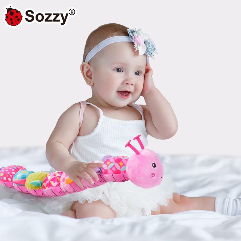 Sozzy oruga de goma, regla de altura, recién nacido, muñeca de peluche, muñeca de educación temprana, juguete de iluminación para bebés