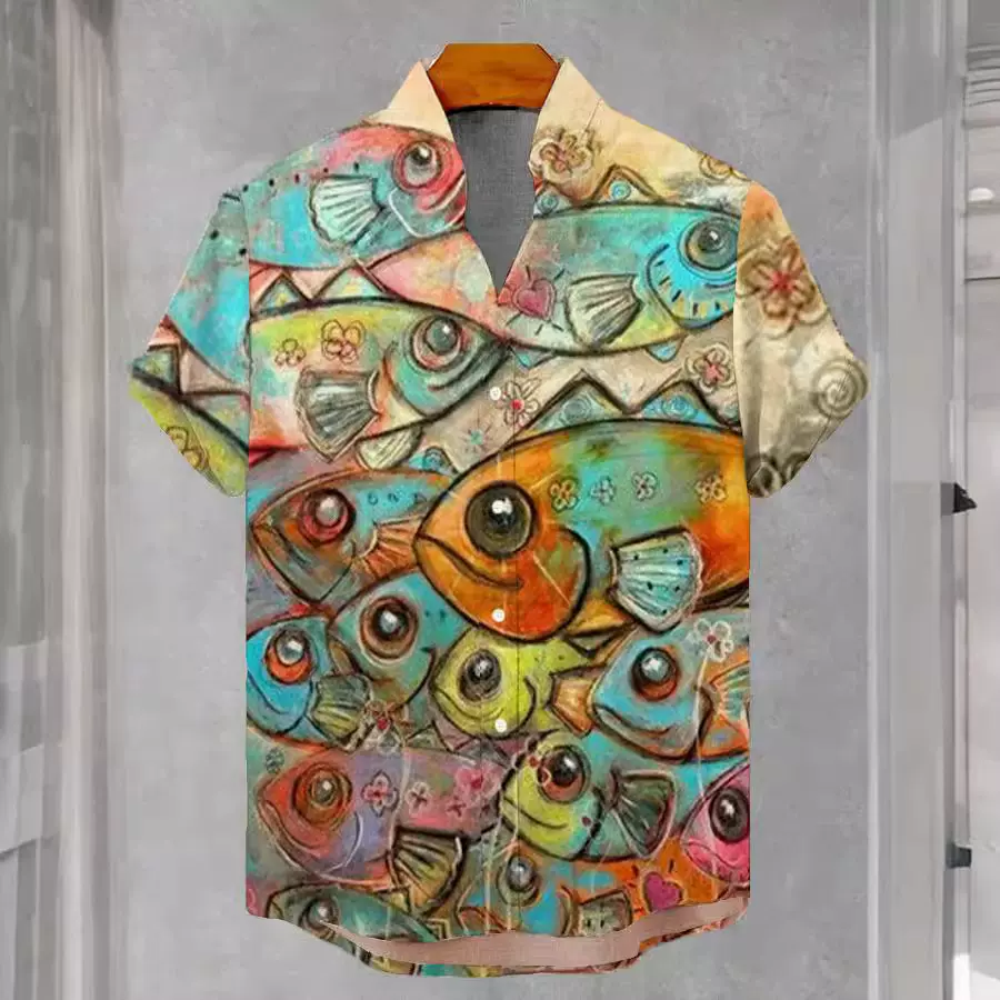 2024年年夏威夷印花短袖衬衫男欧码沙滩夏威夷男士立领衬衣 工厂