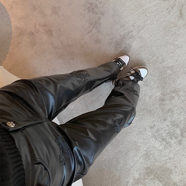YIMENG leather pants for women 2023 New straight slimming casual pants soft PU leather cross pants for women autumn and winter YIMENG leather pants for women 2023 New straight slimming casual pants soft PU leather cross pants for women autumn and winter