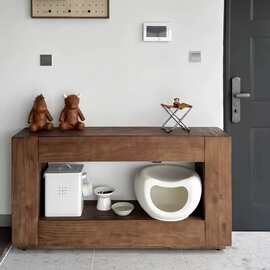 中古多层实木收纳玄关桌侘寂风玄关柜民宿装饰柜客厅沙发背几批发