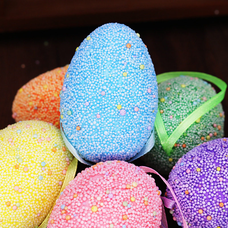 Huevo de Pascua de color sólido espuma punto de decoración huevo colgante de la escena de vacaciones de los niños en stock al por mayor