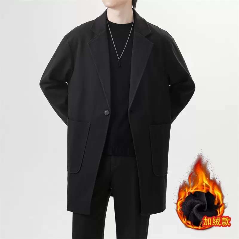 男装秋冬季韩版潮流保暖呢子大衣中长款风衣青年西服宽松男士外套