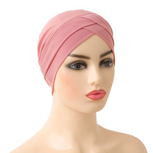 时尚水晶麻双层交叉套头帽包头头巾阿拉伯围巾化疗帽马来纱巾H117