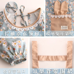 Korean style long-sleeved canvas apron for women's home kitchen cooking coveralls anti-fouling breathable catering work clothes adult apron