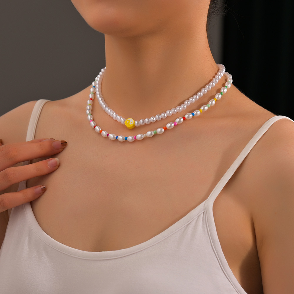 Крест -Борандер личность мисс жемчужное ожерелье цвет бисер сращивание пюре жемчужина двойной Куча ожерелье аксессуары