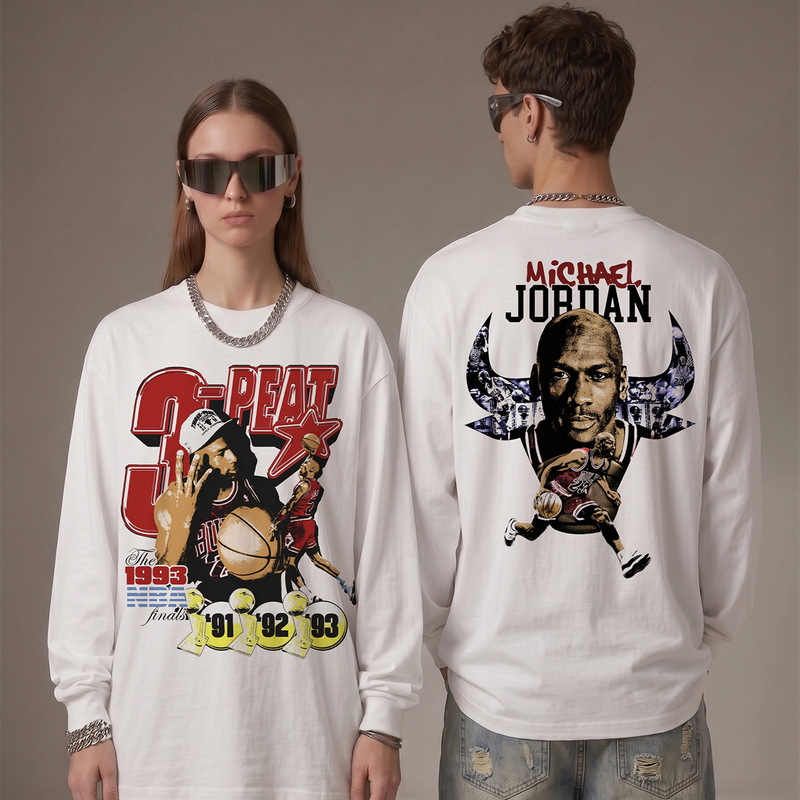 Cross-border Bulls Basketball Commemorative MJ Champion Print Crew Neck Short Sleeve Long Sleeve American Style Heavyweight Loose Fit T-Shirt for Men and Women Cross-border Bulls Basketball Commemorative MJ Champion Print Crew Neck Short Sleeve Long Sleeve American Style Heavyweight Loose Fit T-Shirt for Men and Women