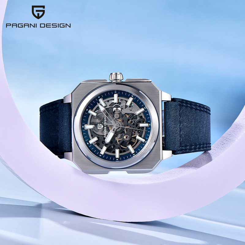 PAGANI DESIGN Bergani Fashion Movimiento mecánico hueco Cuadrado Acero inoxidable Reloj para hombre PD-1791