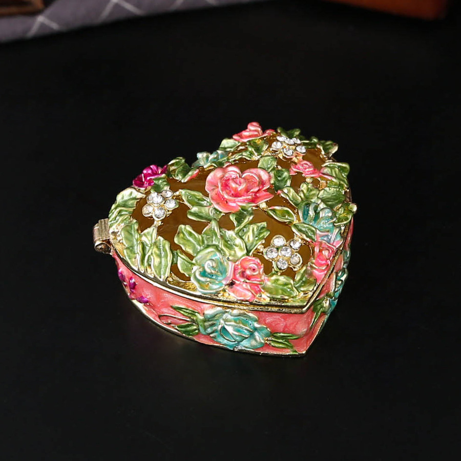 French-Style Creative Enamel Flower Jewelry Box, Jewelry Storage Box, Wedding Birthday Gift, Small Ornament, Heart Shape