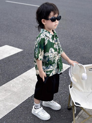 Boys' Short-Sleeve Floral Shirt Beach Vacation Style Summer Thin Baby Boys' Children's Short-Sleeve Jacket Trendy