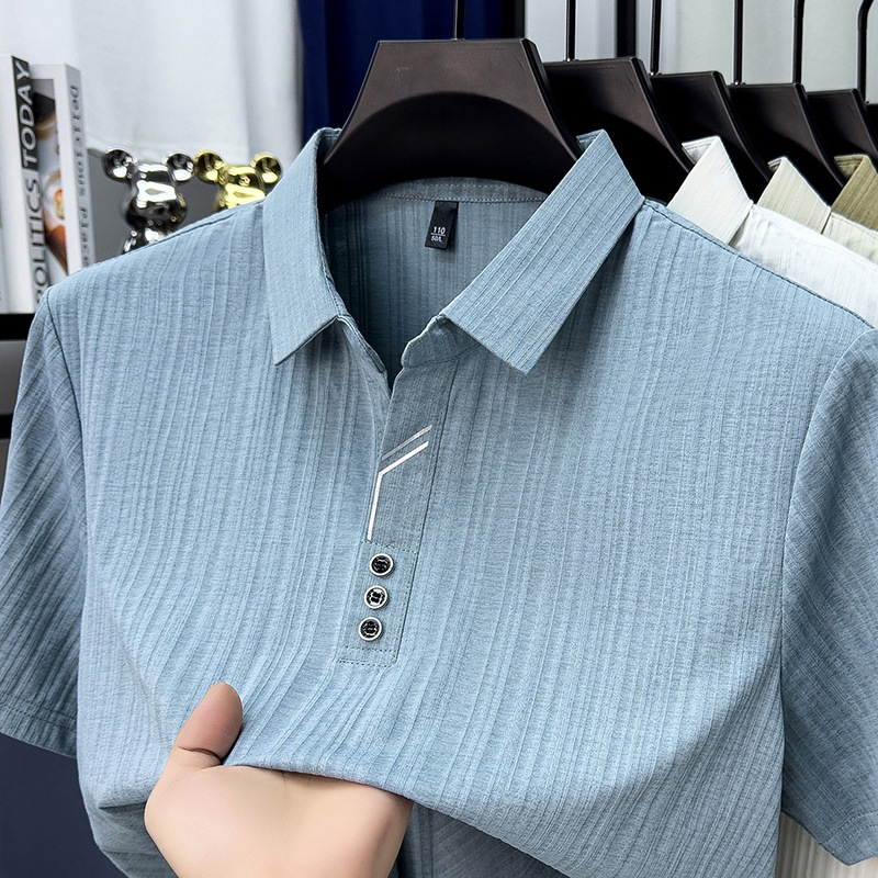 Foreign Trade Exclusive Short-Sleeve Polo Fashion Casual T-Shirt for Middle-Aged Men, Summer Solid Color Cool Breathable Top, Cross-Border