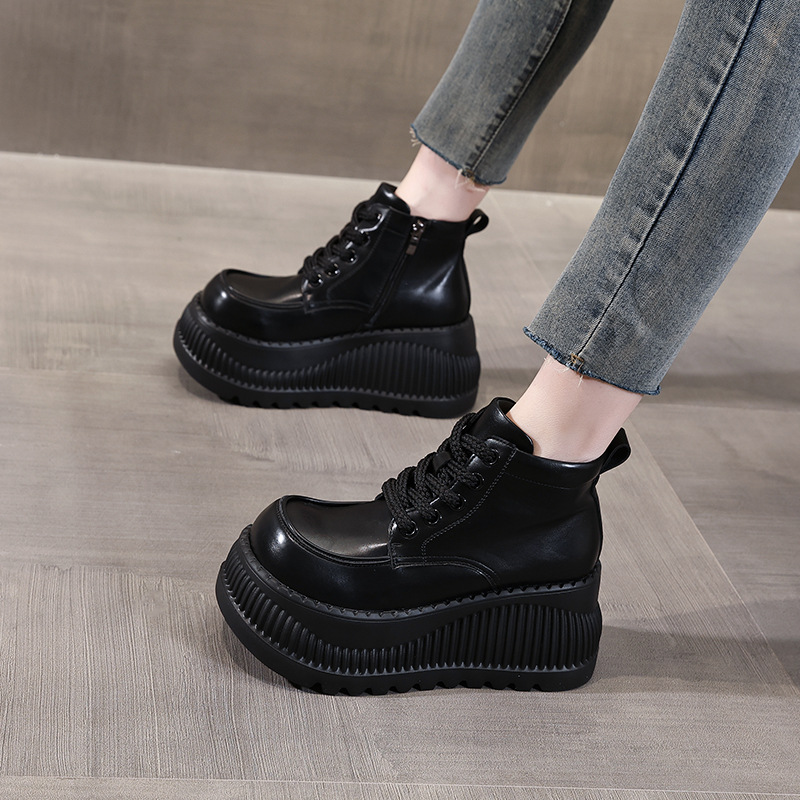 Boot Martin cổ thấp tăng chiều cao đế dày cho nữ — Màu be