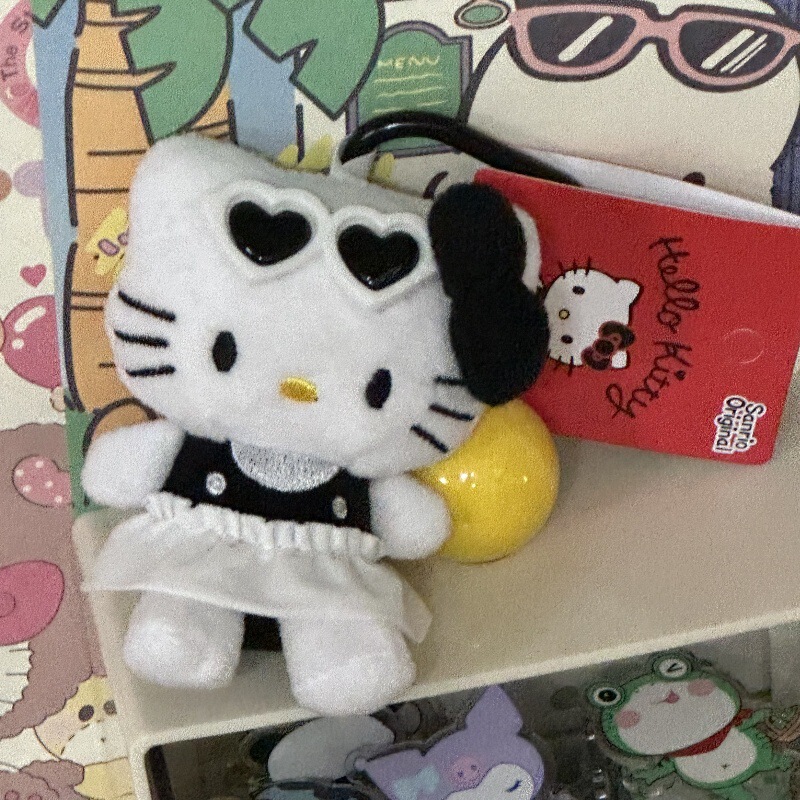 黑色草帽kitty帽宝宝挂件爱心扣公仔玩偶可爱赫本风挂饰钥匙扣|undefined