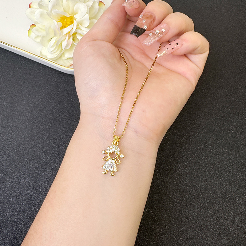 Collar de oro de arena vietnamita, temperamento de moda, diamantes huecos, pendientes de niña feliz, lujo ligero para mujer, joyería de alta gama