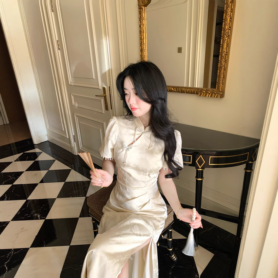 Sentido de alta gama nuevo vestido de estilo nacional chino para mujer verano nuevo temperamento de alta gama vestido de cheongsam delgado de moda