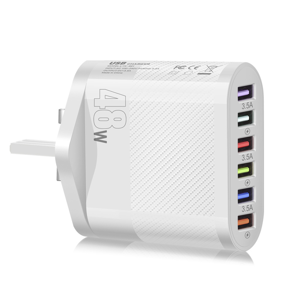 Estándar 48W 6USB cargador de teléfono móvil multi-interfaz de viaje cabeza de carga europeo y americano británico y coreano enchufe transfronterizo al por mayor