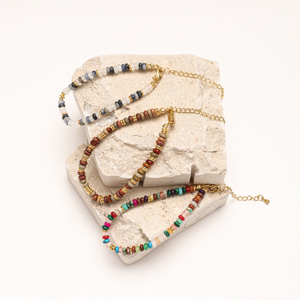 Color Block Pattern Vintage Style Color Block Stainless Steel Natural Stone Bracelets In Bulk