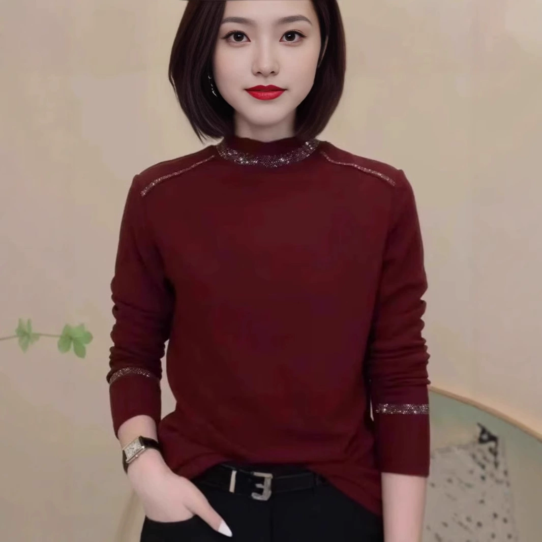 Модная мама среднего возраста осень-зима новая половина высокого воротничка тяжелая работа с горячими бриллиантами