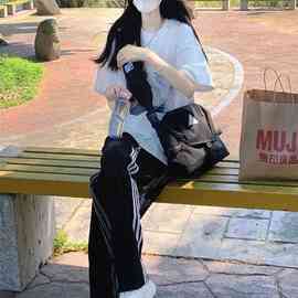 少女学院风休闲运动套装女夏季小清新薄款短袖长裤学生OOTD两件套
