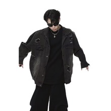 美式复古做旧水洗破洞牛仔外套男生冬季2023新款潮牌休闲夹克上衣