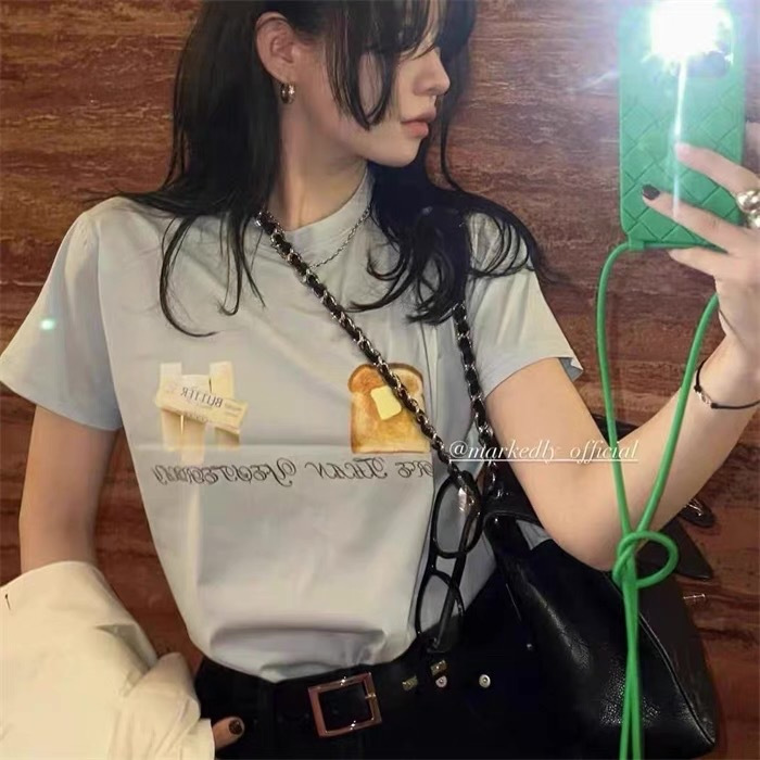 Special Offer, No Returns or Exchanges/Dongdaemun Morethanyester*Ay Butter Bread Print Round Neck Short-Sleeved T-Shirt