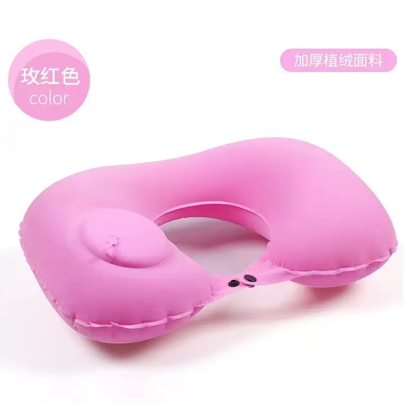 新しいプレスインフレータブルU字型枕、ネックピロー、旅行用品、折りたたみ式ポータブル植毛インフレータブルトラベルピロー|undefined