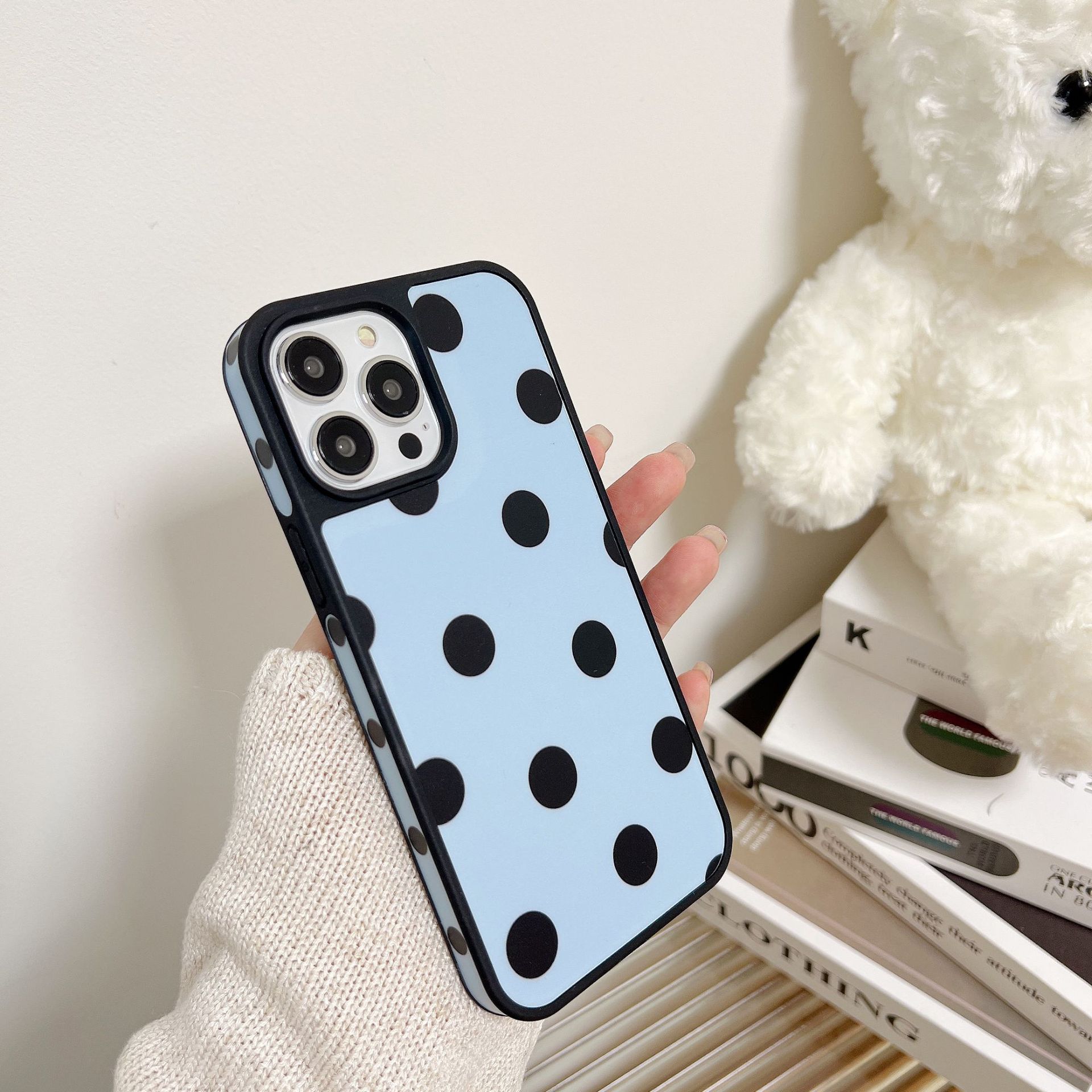 Zhao Lusi el mismo tipo de punto de onda de fondo azul para la funda del teléfono iphone16ProMax 14 Apple 15 Mujer 13 Simple 16