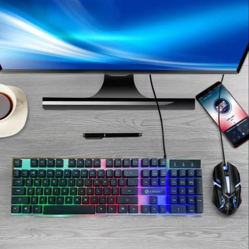 キーボードとマウスのセット、クールなゲームフィール、メカニカル、カラフル、ユニバーサル、ラップトップ、デスクトップ、キーボードとマウス、有線|undefined