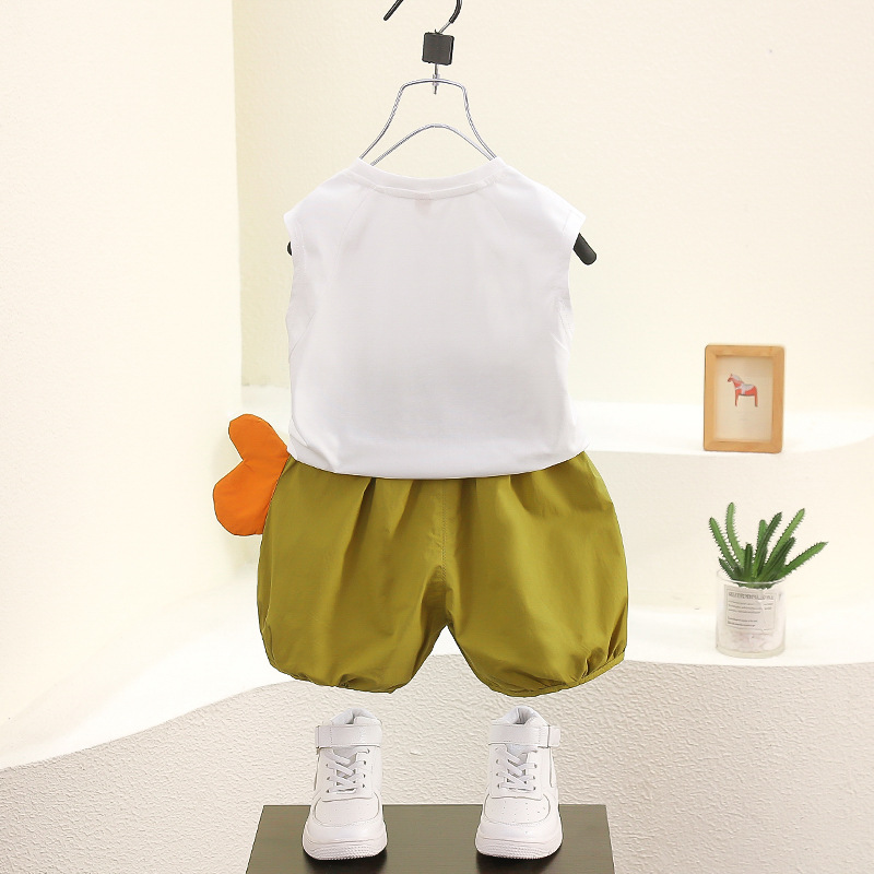 7824 traje de chaleco de verano para niños y niñas 2025 nuevo estilo bebé bebé pantalones grandes holgados chaleco de dos piezas