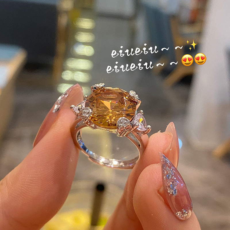 Mode Goutte D&#39;eau Orange Rouge Plein Zircon Bague En Cuivre Fin En Gros display picture 2