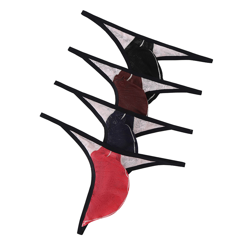 Youth See-Through Thin Mesh Sexy Low-Waist Bulge Bag Elastic and Comfortable Men's Thong Cross-Border