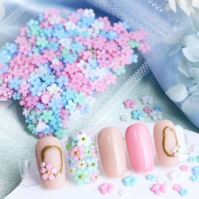 400 Acrylic Five-Petal Flower Nail Art Accessories Wholesale Macaron Mixed Color Stereo Resin Flower Nail Decoration