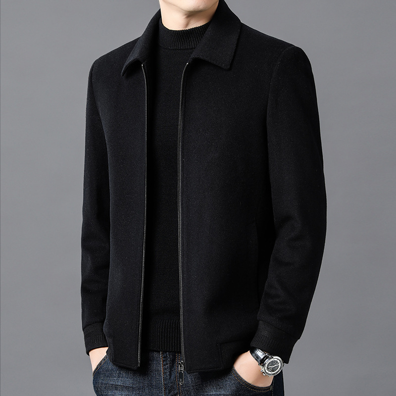 빅 브랜드 남성 옷깃 재킷 중년 및 노인 비즈니스 캐주얼 탑 2024 가을 및 겨울 고급 순수 울 재킷 남성복