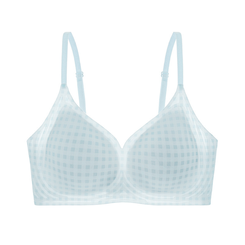 女性用涼しい下着、夏用薄型小胸プッシュアップ空カップなしプリントノンワイヤーアイスシルクシームレスブラジャー|undefined