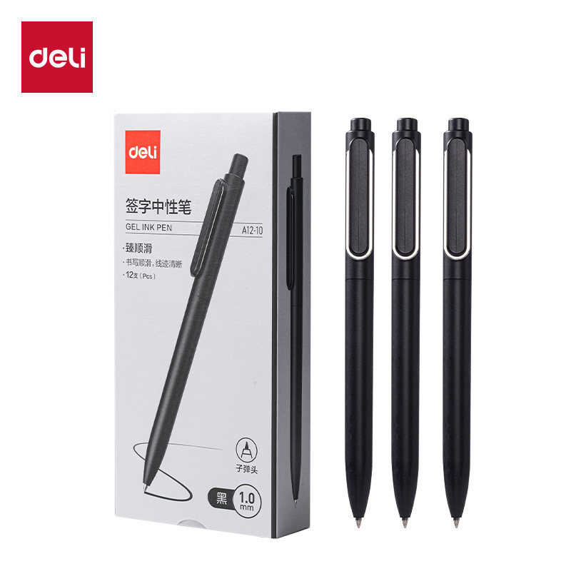 Deli A12 retractable gel pen bullet tip 1.0mm metallic office signature pen student writing pen