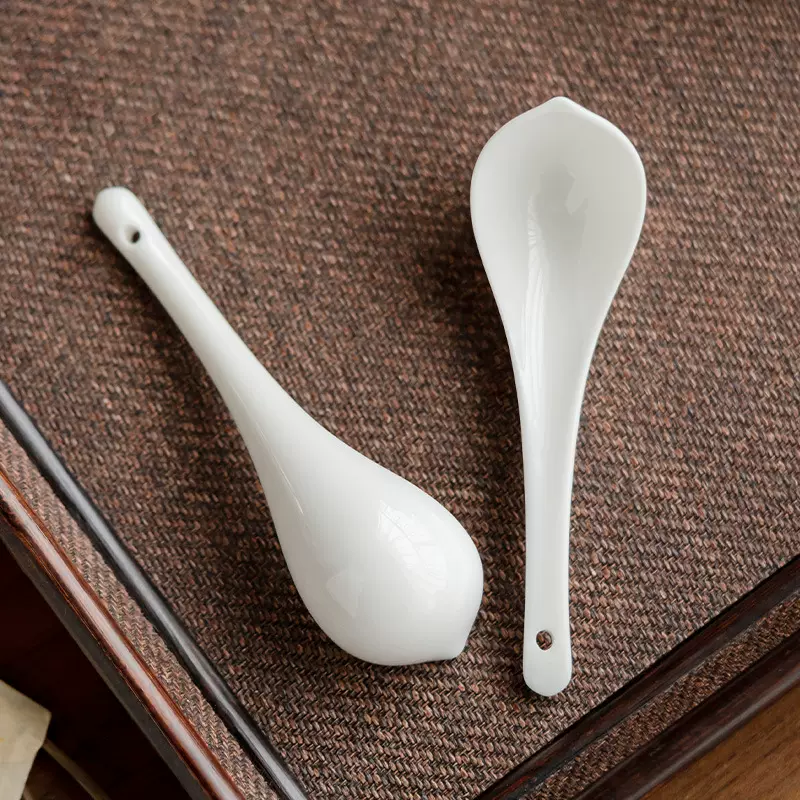 羊脂玉德化白瓷茶勺茶道配件茶陶瓷匙茶艺闻香勺子审评留香
