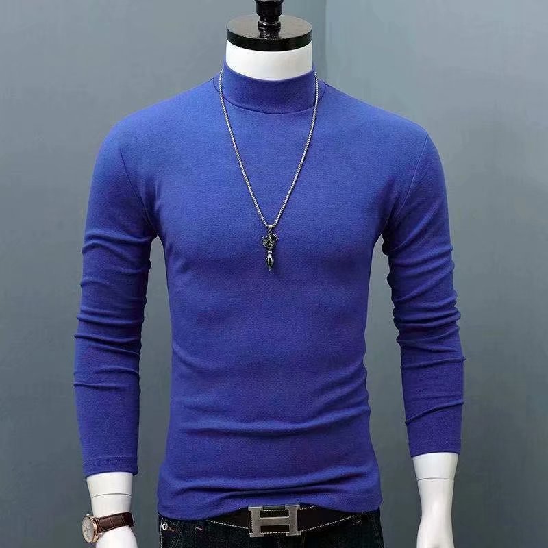 컬러풀한 블루 하프 터틀넥