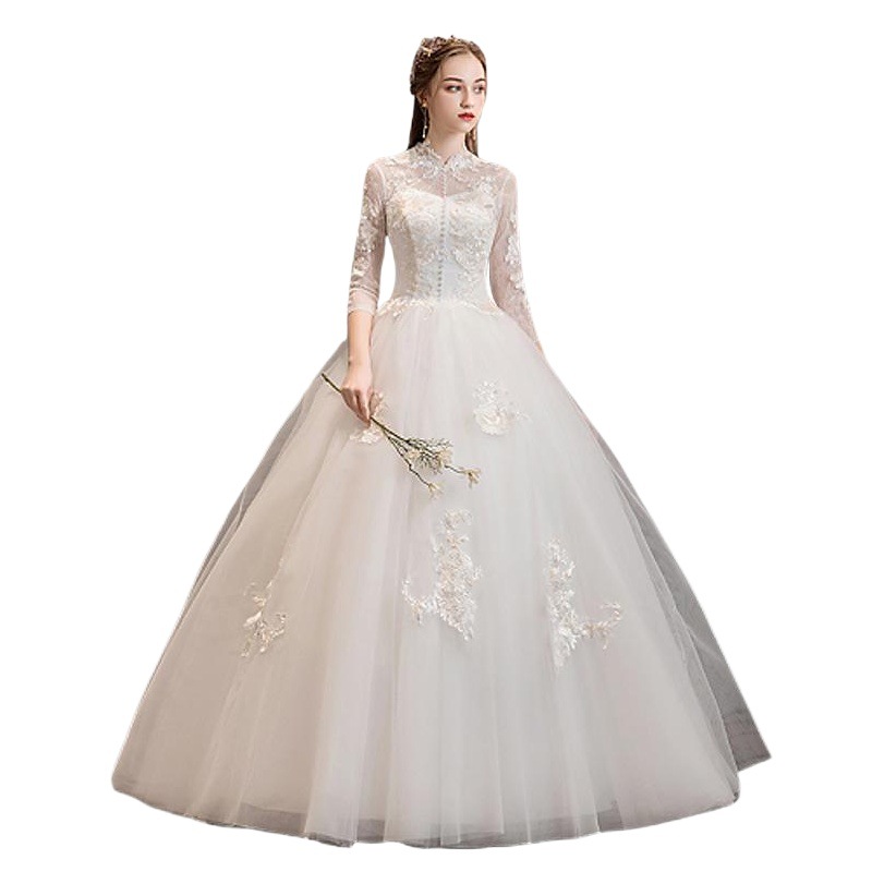Vestido de Novia Principal 2026, Nuevo Estilo, Cuello Alto, Manga Larga, Estilo Princesa, Ajustado, Largo hasta el Suelo, Elegante, para Fotografía de Viaje, Ligero