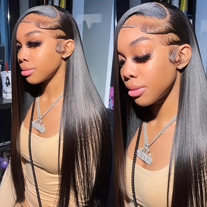 European and American Hot-selling Front Lace Wig Black Women's Mid-length Straight Hair Fluffy Natural Fashion Full Hair Set in stock European and American Hot-selling Front Lace Wig Black Women's Mid-length Straight Hair Fluffy Natural Fashion Full Hair Set in stock