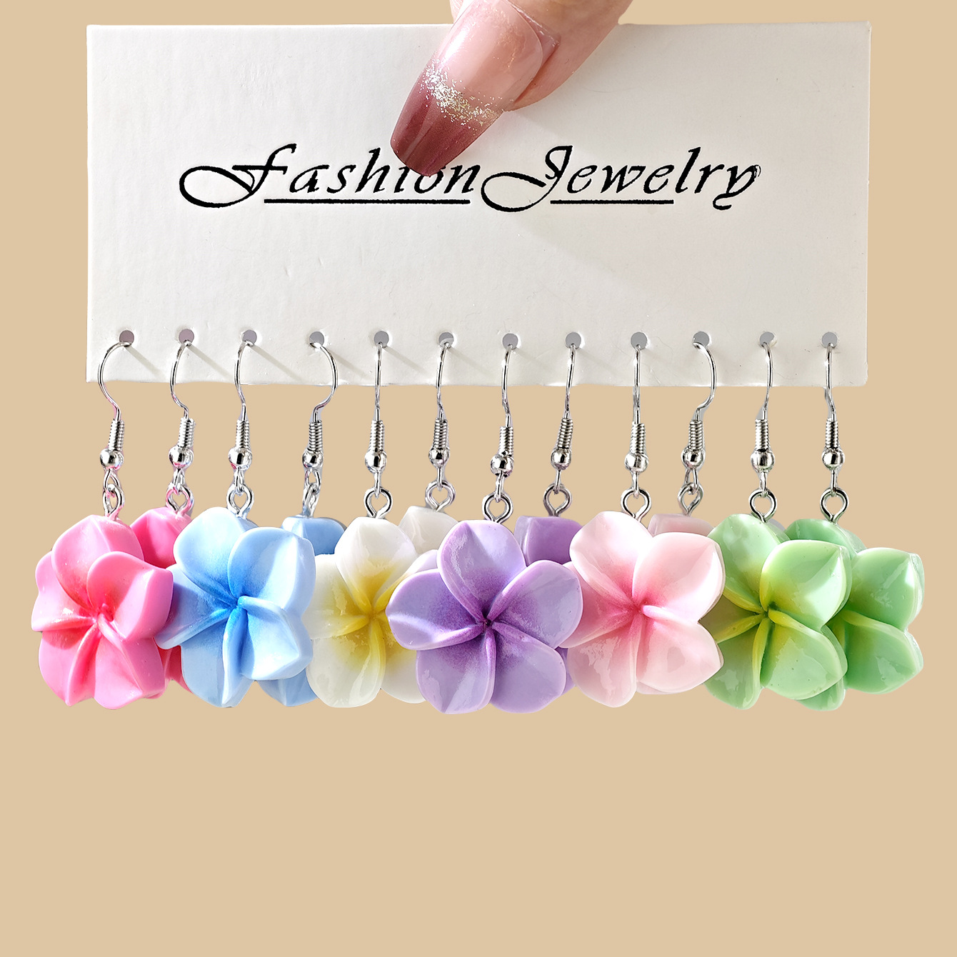 Juego de pendientes de aleación con diseño de flor de cerezo, estilo europeo y americano, superventas transfronterizo, diseño de nicho, con efecto de goteo de aceite y colores vibrantes, venta al por mayor