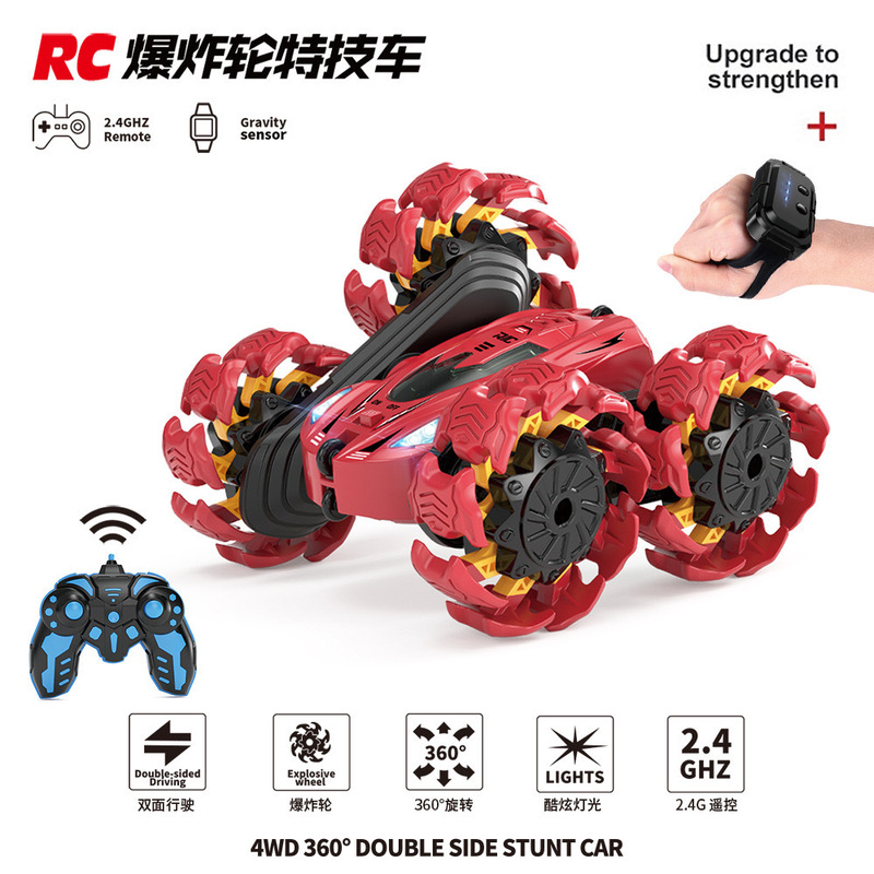 Cross-border explosive wheel stunt car gesture sensing remote control car parent-child double-sided rollover off-road toy car children's gift