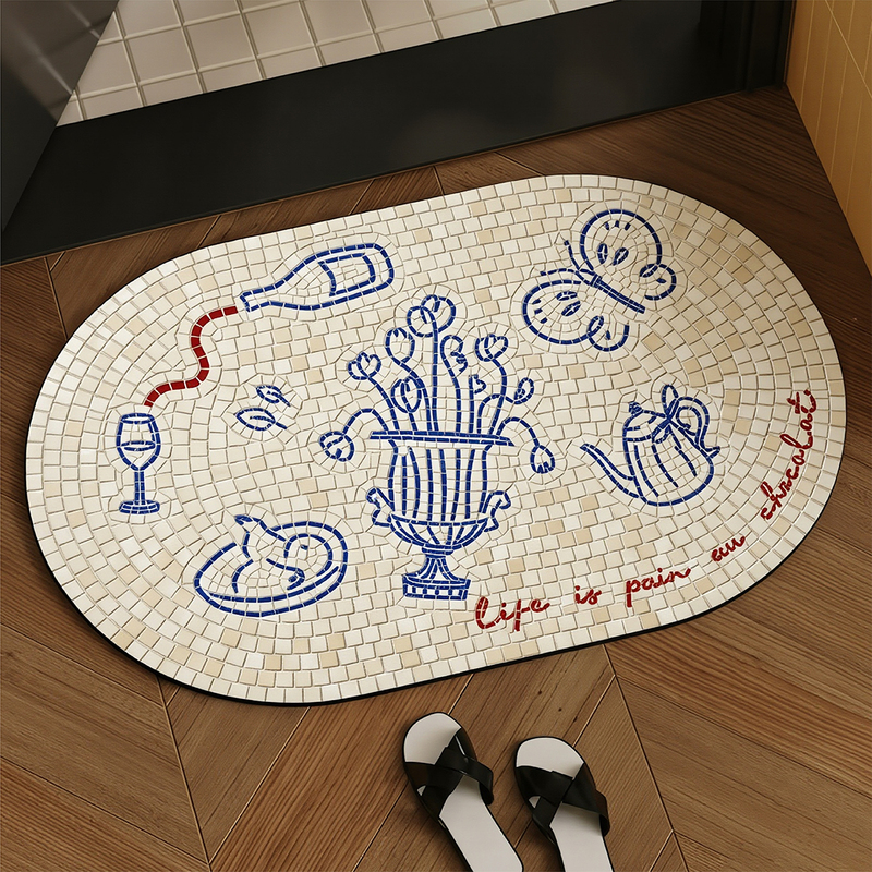 Bathroom floor mat with mosaic pattern, home use, non-slip, water-absorbent, wear-resistant diatomite floor mat Bathroom floor mat with mosaic pattern, home use, non-slip, water-absorbent, wear-resistant diatomite floor mat