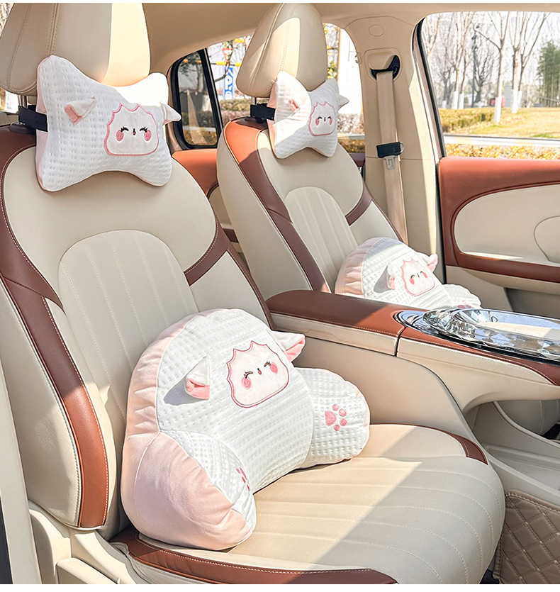 Cartoon car headrest neck pillow ice silk breathable car seat pillow four seasons GM comfortable headrest